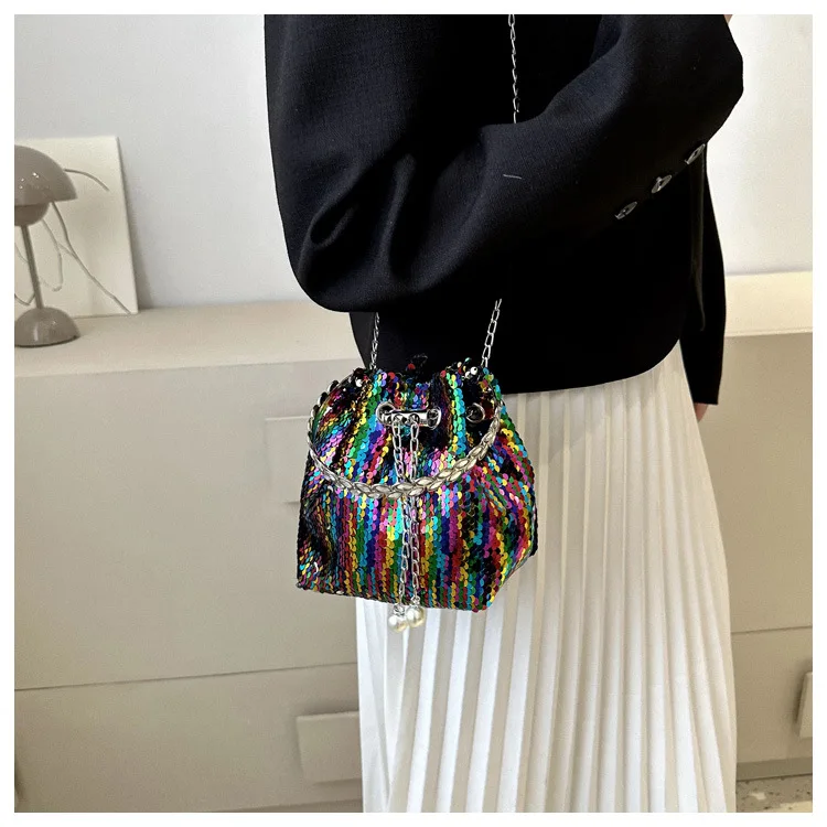 RAINBOW SEQUINS BUCKET CROSSBODY BAG - Image 3