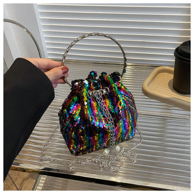RAINBOW SEQUINS BUCKET CROSSBODY BAG